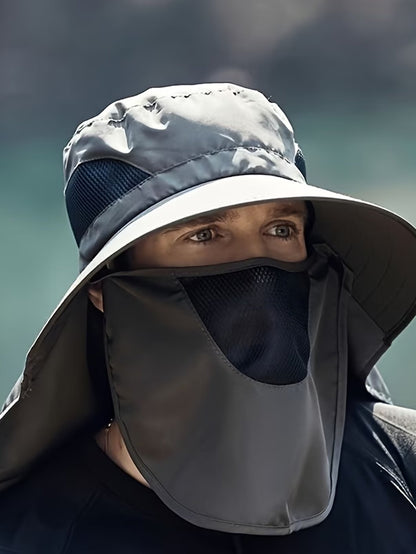 Wide Brim Bucket Hat with Detachable Face & Neck Flap