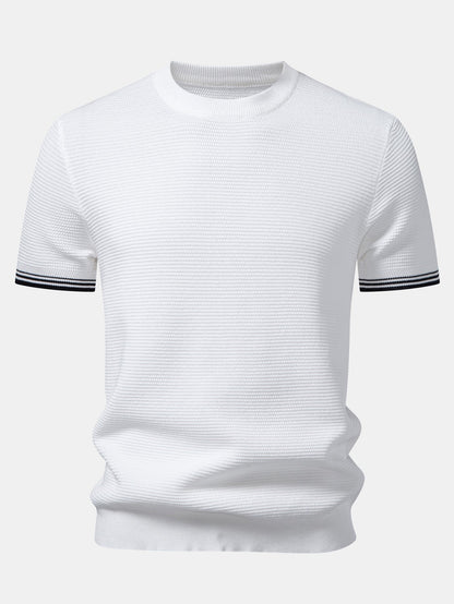 Contrast Stripe Trim Ribbed Knit T-Shirt