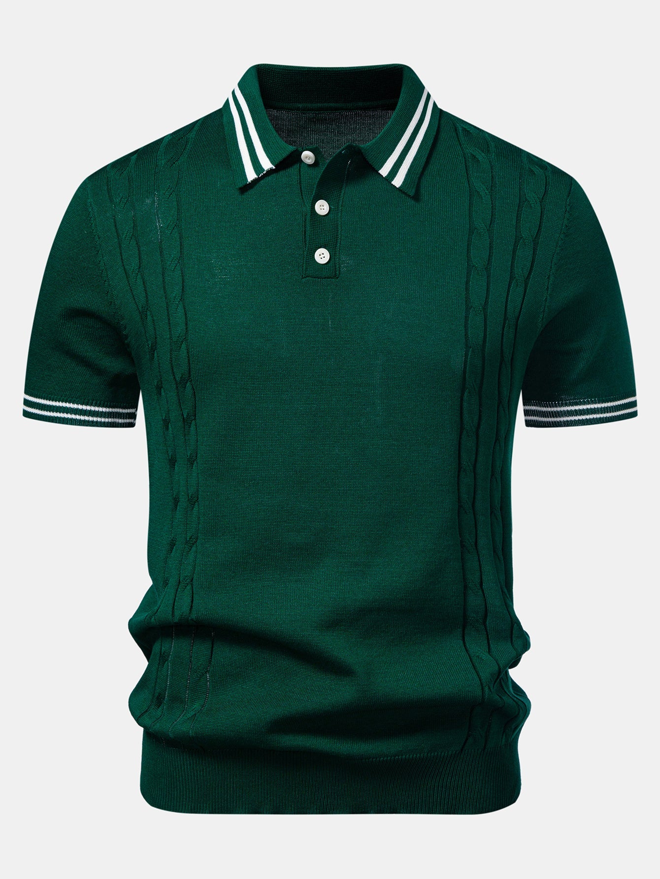 Contrast Trim Twisted Jacquard Knit Polo & Slim Fit Tapered Trousers