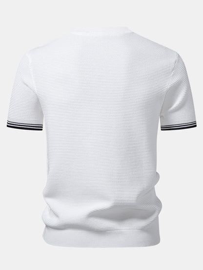 Contrast Stripe Trim Ribbed Knit T-Shirt