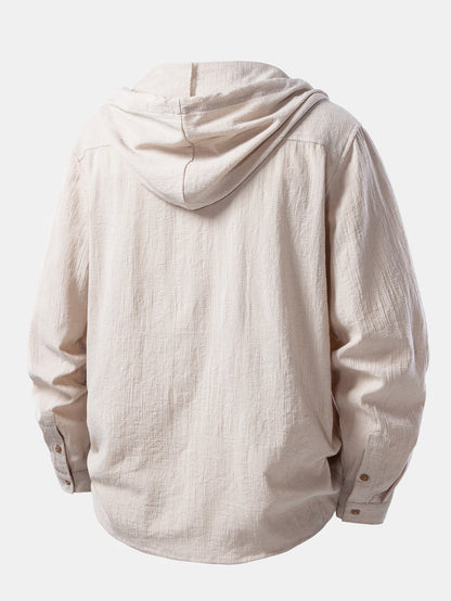 Linen Look Textured Hooded Shirt