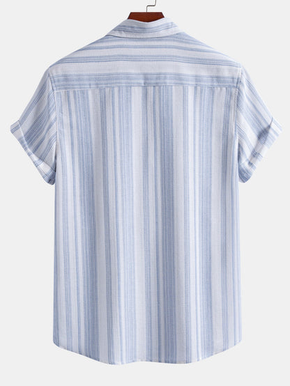 Stripe Linen Look Button Up Shirt & Crinkle Textured Drawstring 5" Shorts