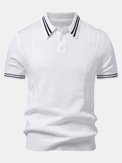 Contrast Trim Twisted Jacquard Knit Polo & Slim Fit Tapered Trousers