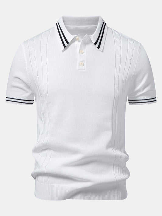 Contrast Trim Twisted Jacquard Knit Polo