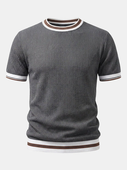 Textured Contrast Crew Neck Knit T-Shirt & Slim Fit Tapered Trousers