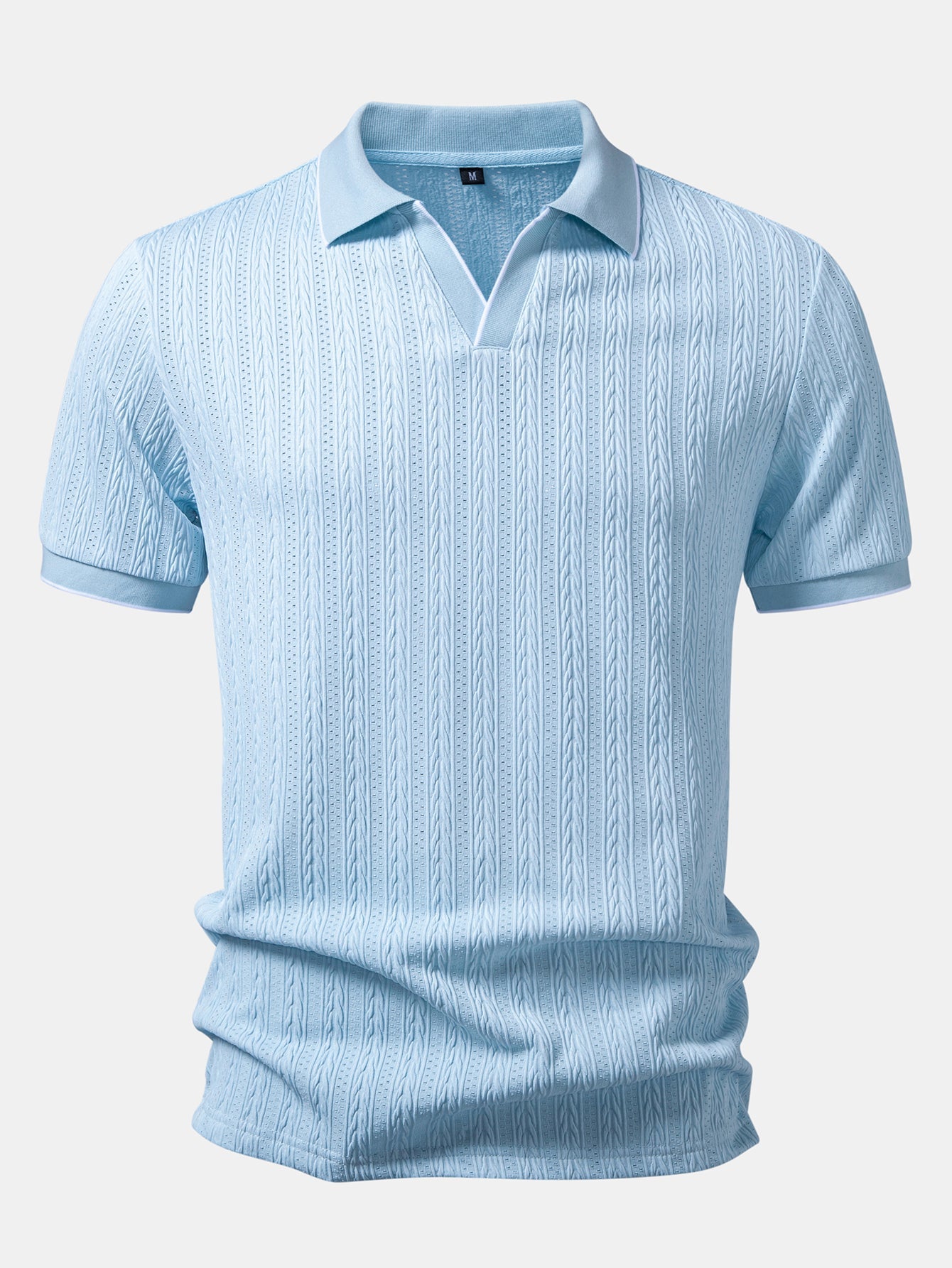 Geometric Jacquard Johnny Collar Polo & Elastic Waist Chino Shorts