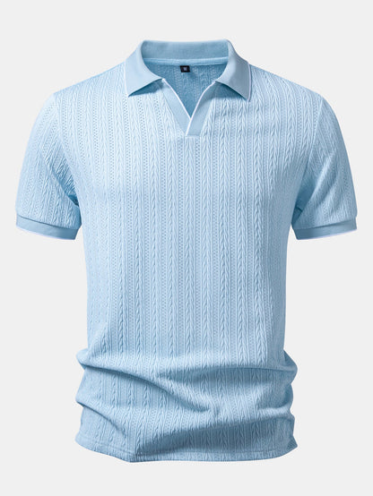 Geometric Jacquard Johnny Collar Polo & Elastic Waist Chino Shorts