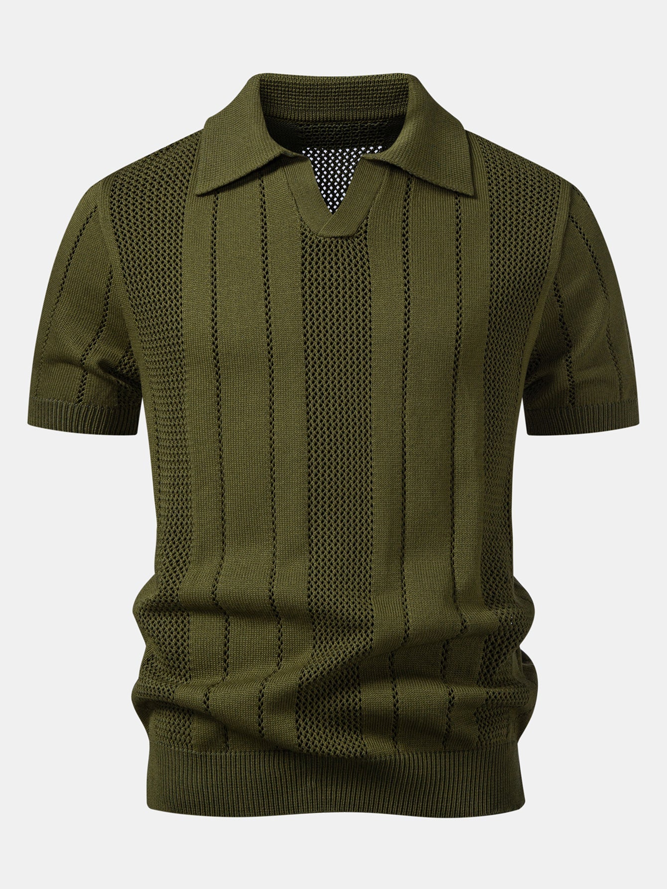 Johnny Collar Striped Open Knit Polo