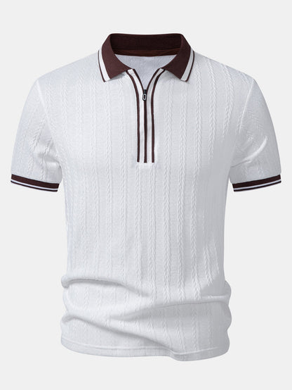 Wheat Ear Jacquard Zipper Knit Polo