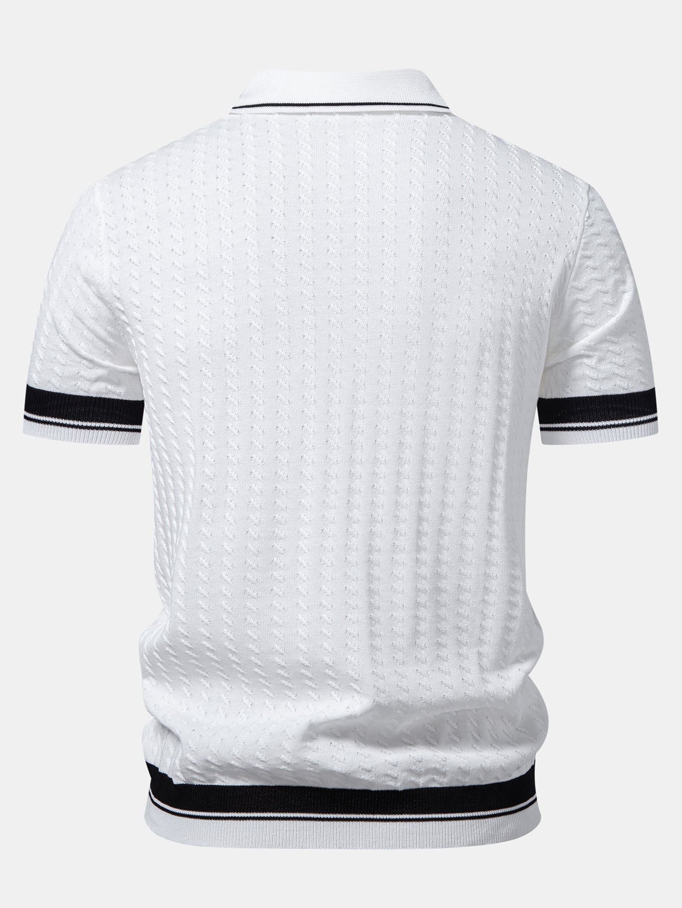 Contrast Trim Textured Johnny Collar Knit Polo