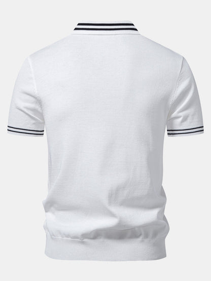 Contrast Trim Twisted Jacquard Knit Polo & Slim Fit Tapered Trousers