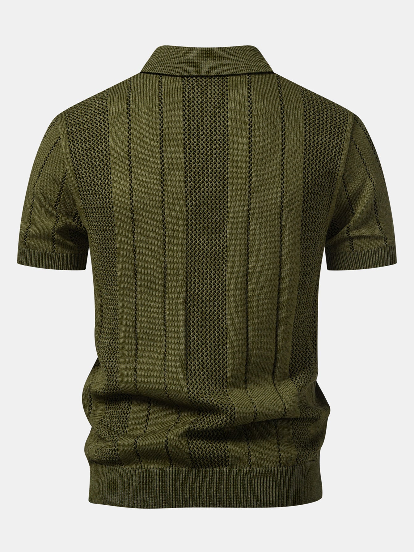 Johnny Collar Striped Open Knit Polo