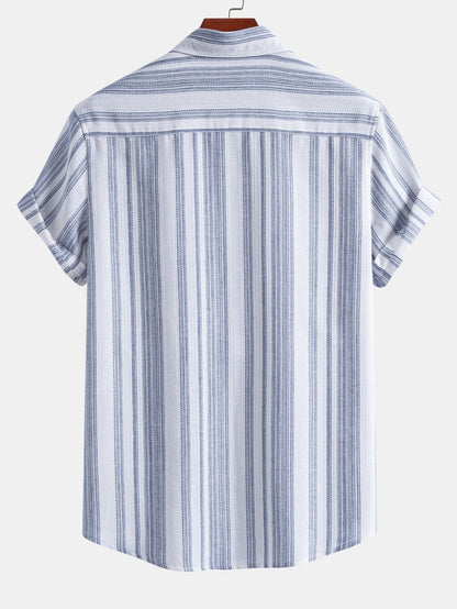 Stripe Linen Look Button Up Shirt & Crinkle Textured Straight Leg Pants
