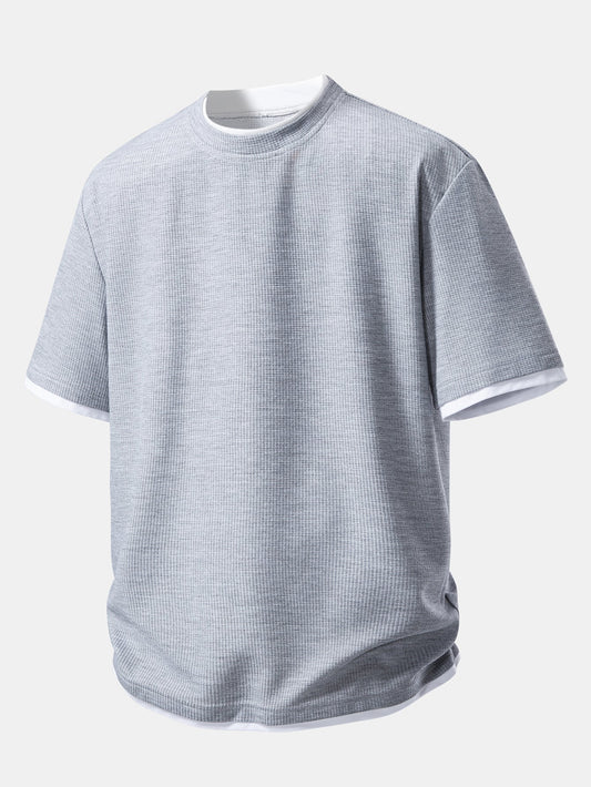 Relax Fit 2 In 1 Waffle Crew Collar T-Shirt