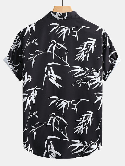 Bamboo Leaves Print Button Up Shirt