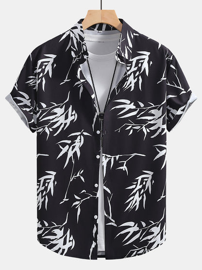 Bamboo Leaves Print Button Up Shirt & Swim Shorts
