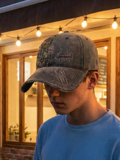 American Vintage Leopard Print Letter Embroidery Baseball Cap