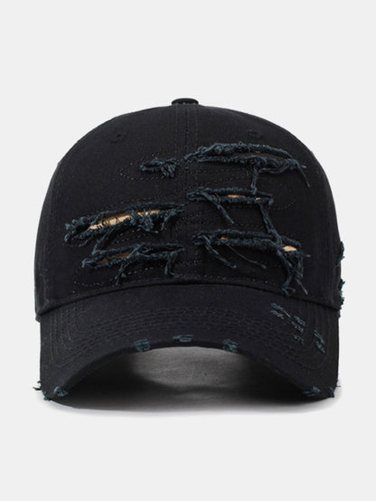 Vintage Baseball Cap With Irregular Distressed Frayed Edges And Tassels