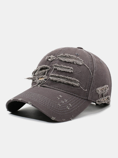 Vintage Baseball Cap With Irregular Distressed Frayed Edges And Tassels