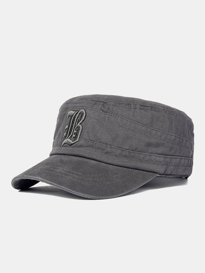 Vintage Military-Style Embroidered Flat Cap With A Casual Visor