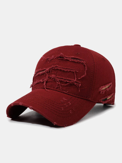 Vintage Baseball Cap With Irregular Distressed Frayed Edges And Tassels