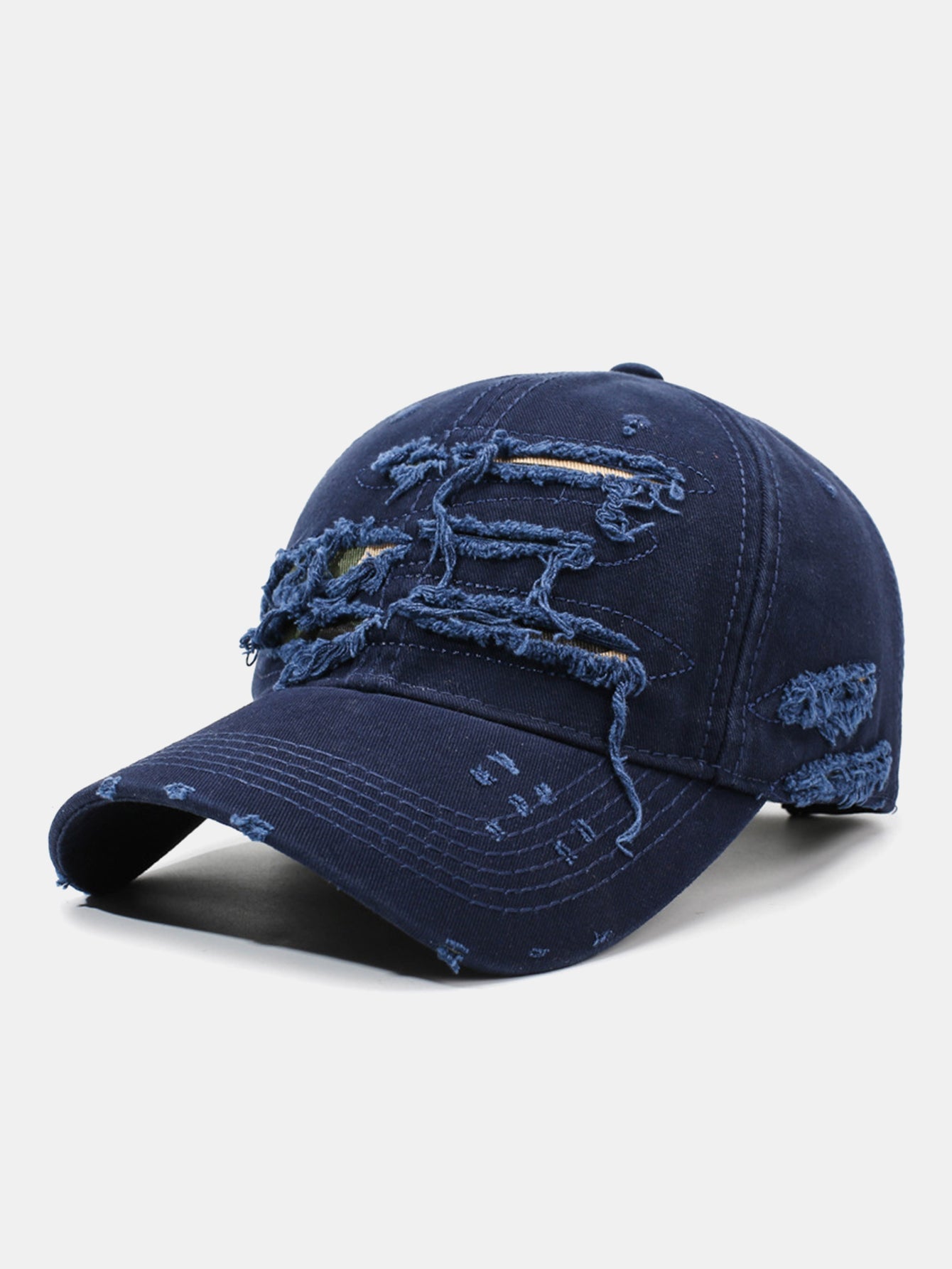 Vintage Baseball Cap With Irregular Distressed Frayed Edges And Tassels