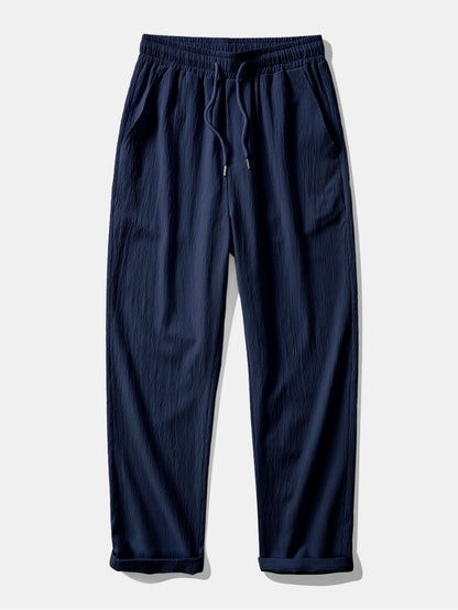 Stripe Linen Look Button Up Shirt & Crinkle Textured Straight Leg Pants