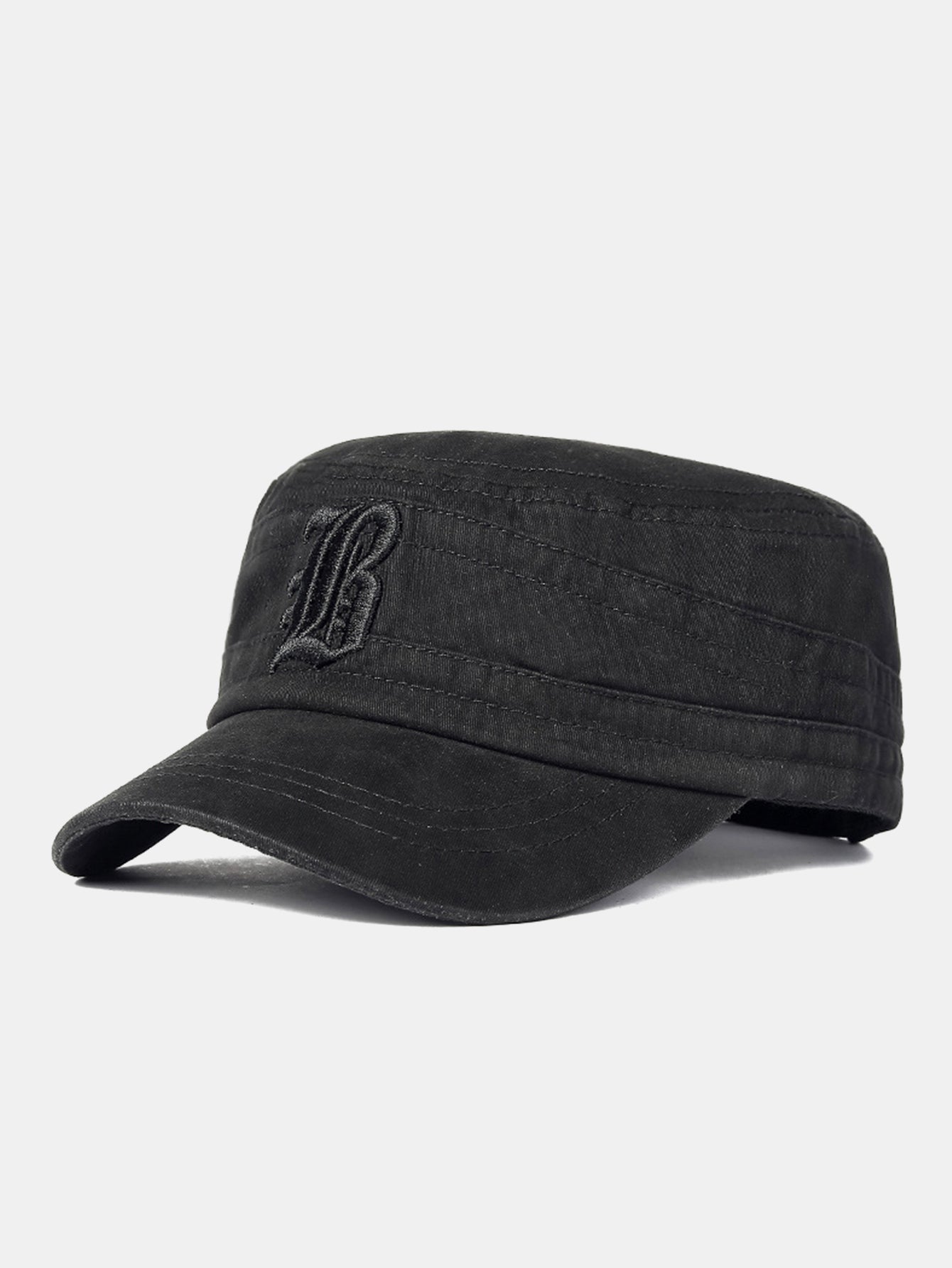 Vintage Military-Style Embroidered Flat Cap With A Casual Visor