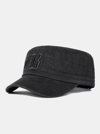 Vintage Military-Style Embroidered Flat Cap With A Casual Visor