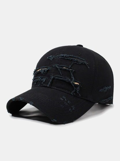 Vintage Baseball Cap With Irregular Distressed Frayed Edges And Tassels