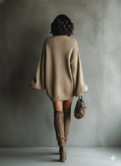 Caramel Brown Vintage Knit Mini Dress
