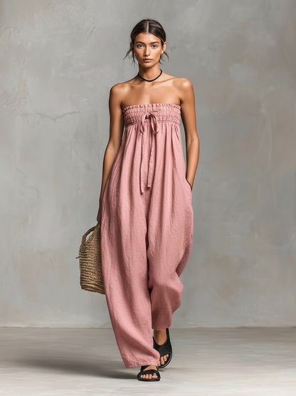 Edited product Linen Blend Strapless Tie Closure Jumpsuit