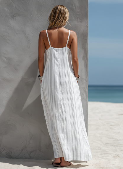 Striped Woven Sleeveless Loose Maxi Dress