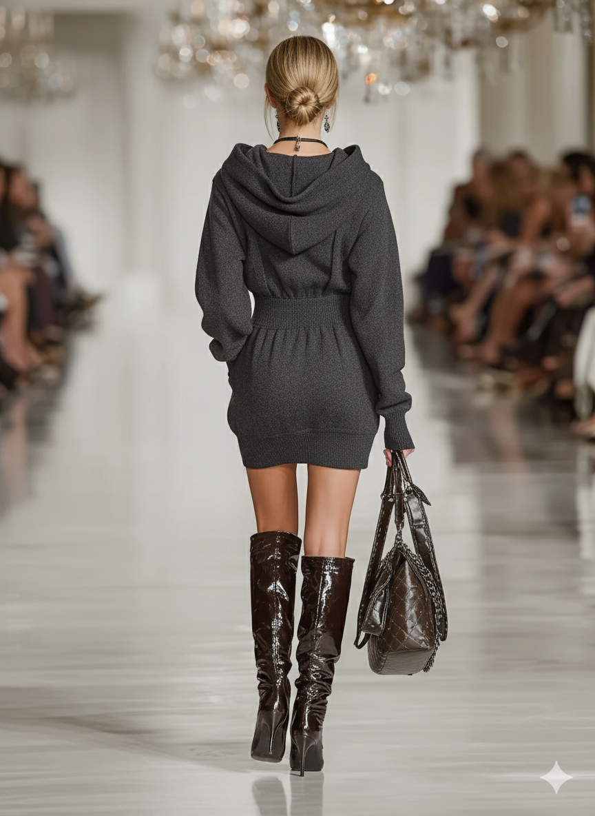 Sports Hooded Waist Mini Dress