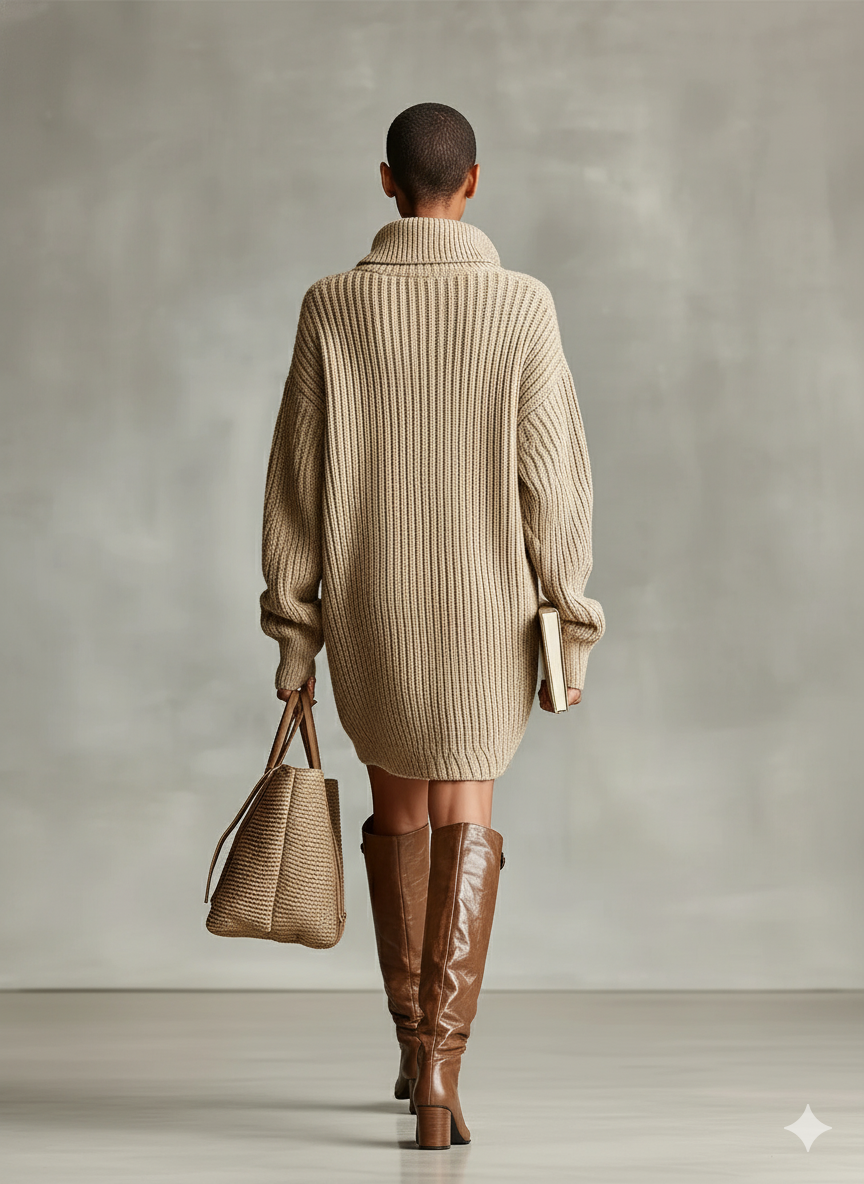 Camel Button-Front Oversized Mini Cardigan Dress