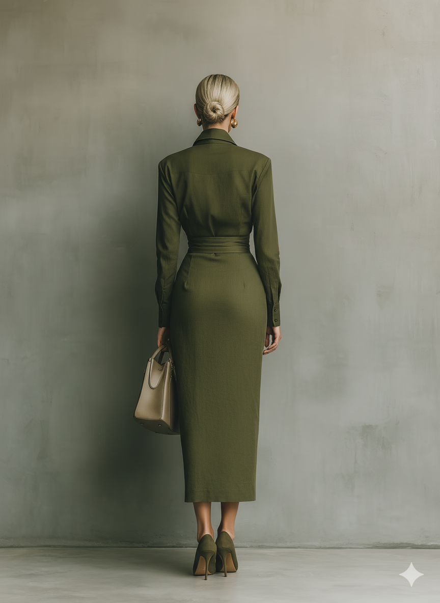 Army Green Cotton Blend Maxi Dress