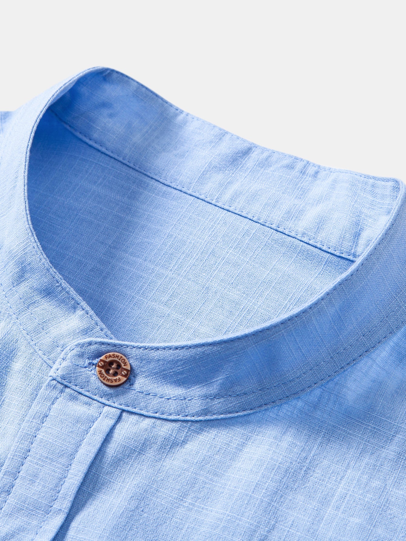 Short Sleeve Linen Look Stand Collar Shirt & Slim Fit Tapered Trousers