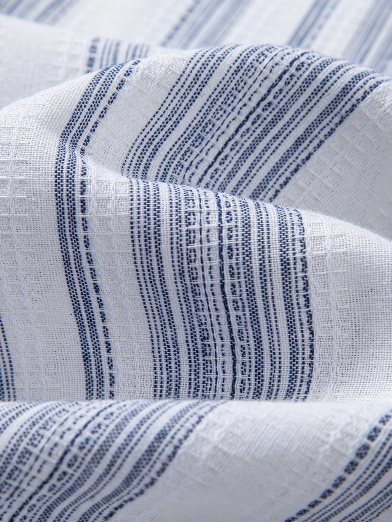 Stripe Linen Look Button Up Shirt & Crinkle Textured Drawstring 5" Shorts