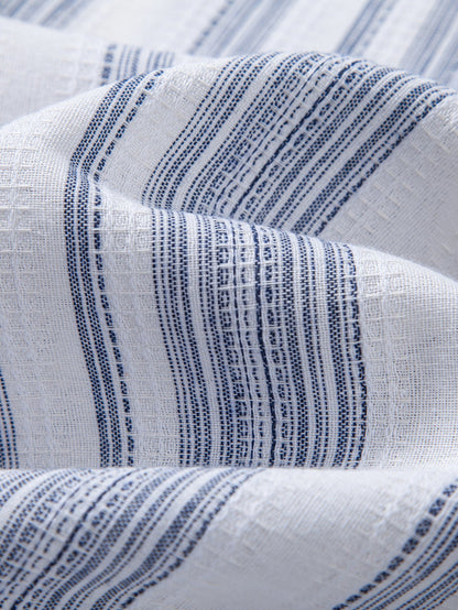 Stripe Linen Look Button Up Shirt & Crinkle Textured Drawstring 5" Shorts