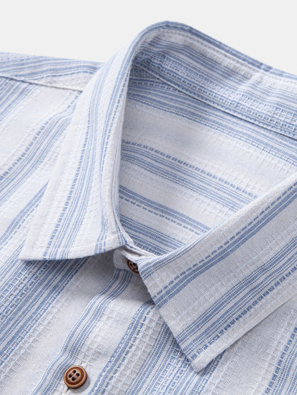 Stripe Linen Look Button Up Shirt & Crinkle Textured Drawstring 5" Shorts