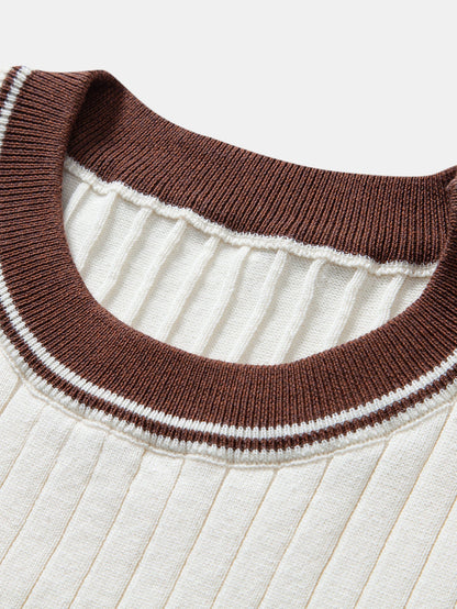 Contrast Trim Crew Neck Knit T-Shirt & Slim Fit Tapered Trousers