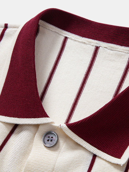 Stripe Button Up Knit Shirt & Elastic Waist Chino Shorts