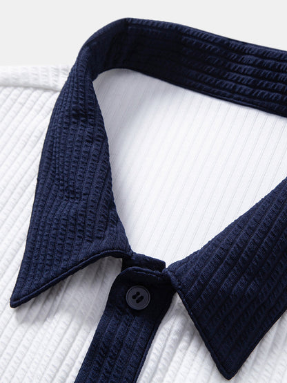 Contrast Ribbed Button Up Shirt