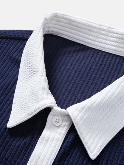 Contrast Ribbed Button Up Shirt & Straight Leg Ribbed Pants
