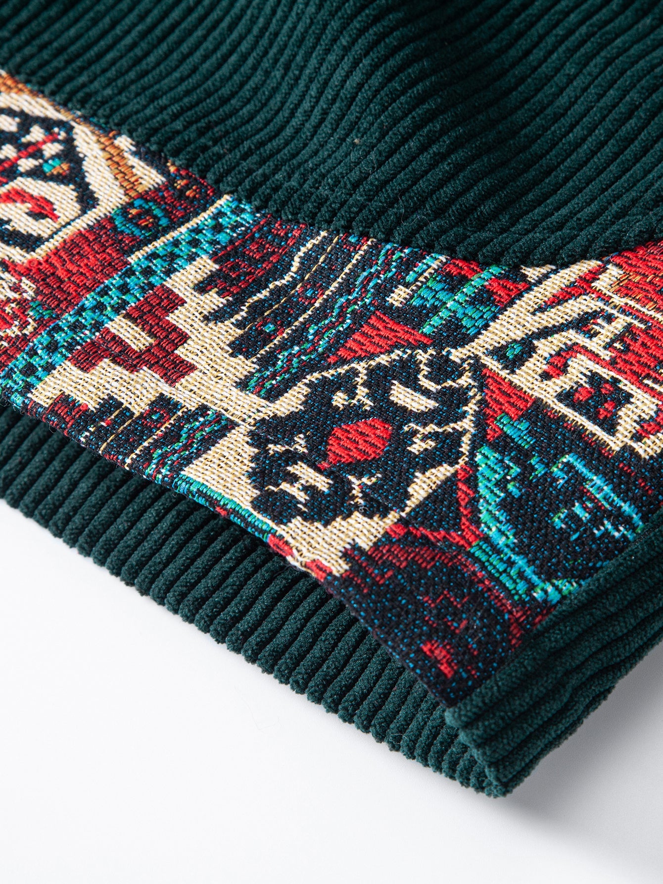 Ethnic Geometric Jacquard Patchwork Corduroy Shorts
