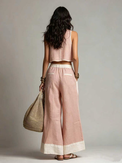 Light Pink V-Neck Sleeveless Top & Trousers Set