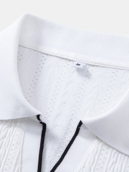 Geometric Jacquard Johnny Collar Polo & Elastic Waist Chino Shorts