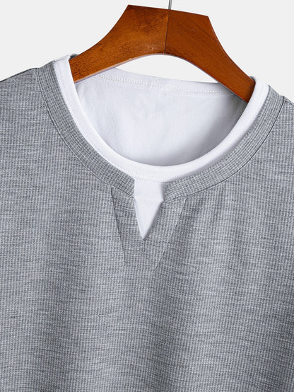 Relax Fit 2 In 1 Notched Collar Waffle T-Shirt