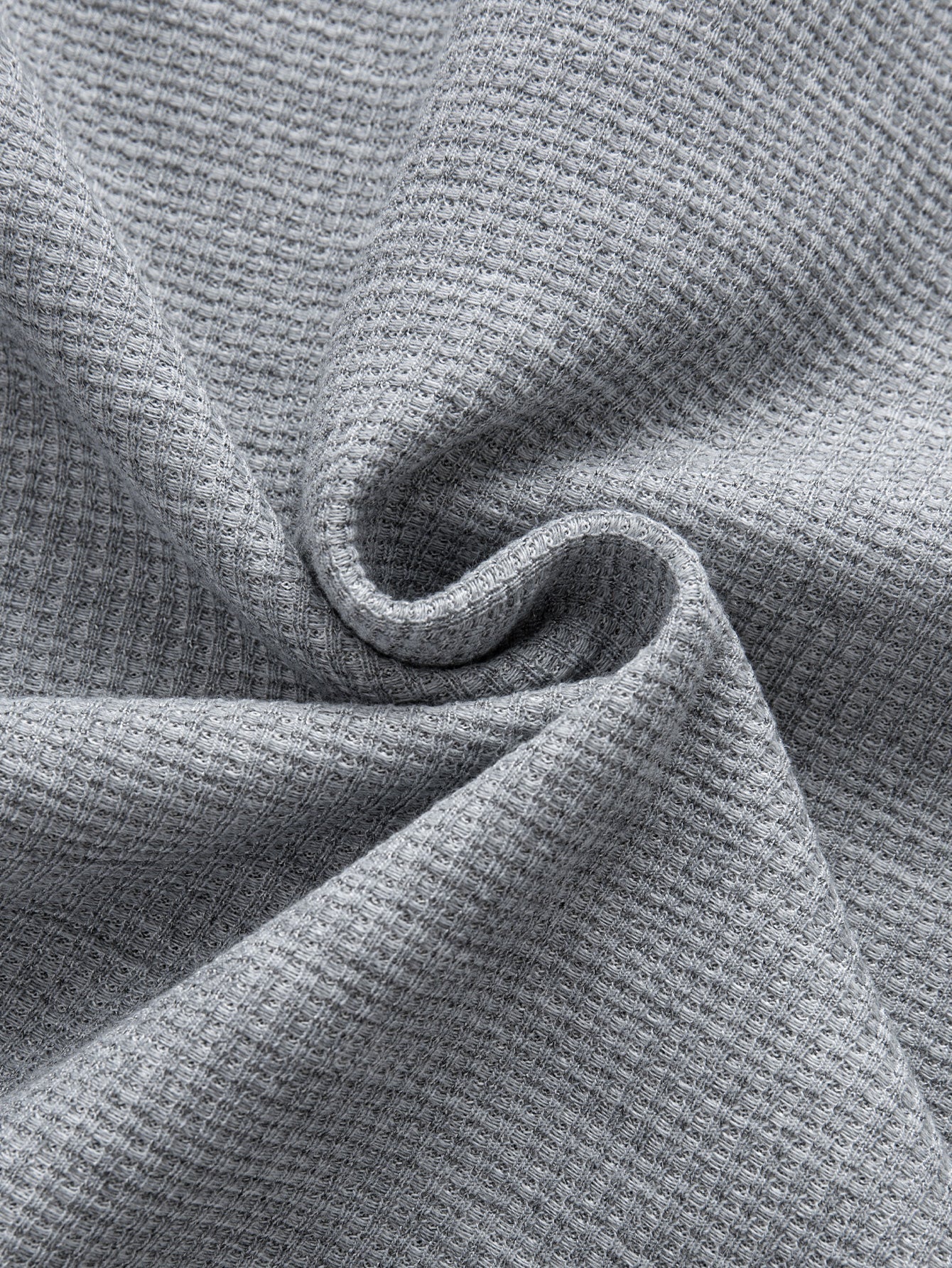 Contrast Button-Placket Waffle Hooded T-Shirt