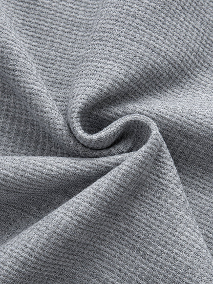 Contrast Button-Placket Waffle Hooded T-Shirt